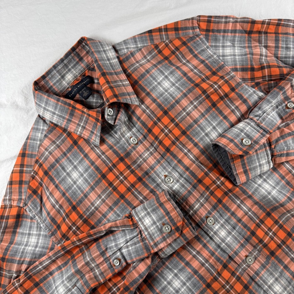 Banana Republic Men's Size S Orange Plaid Cotton Long Sleeve Button Down Shirt